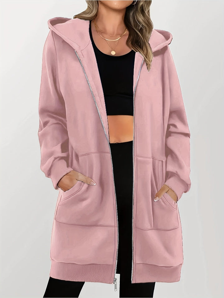 Women's Longline Hooded Jacket with Zip Front