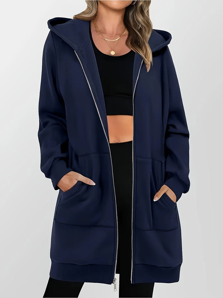 Women's Longline Hooded Jacket with Zip Front