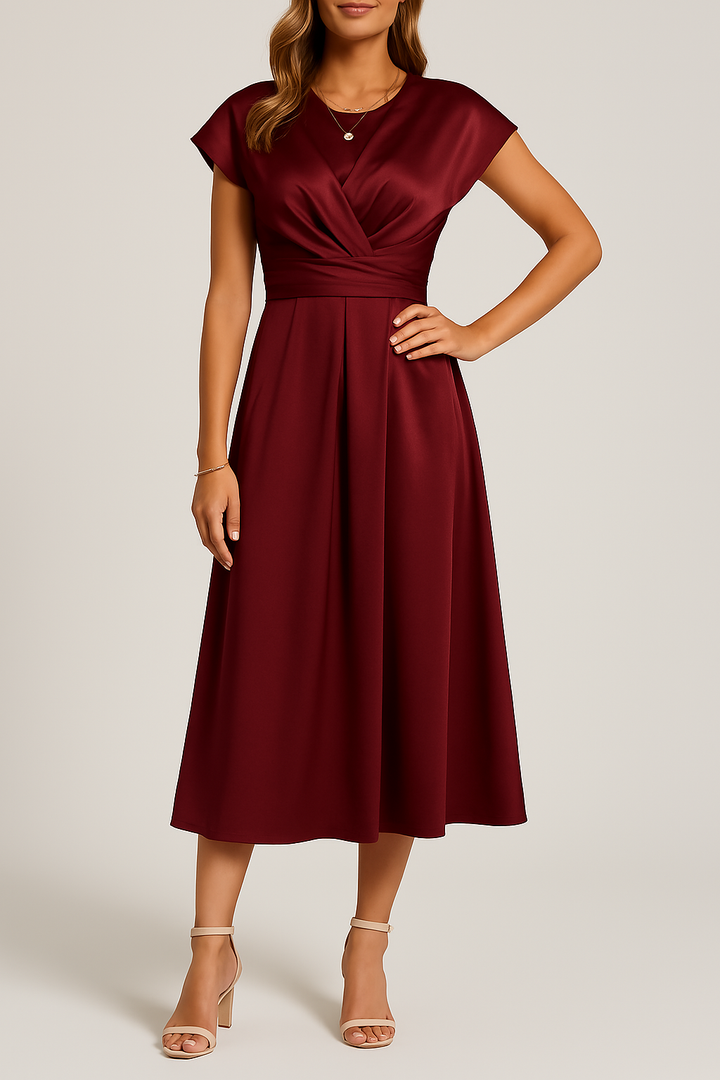 Women’s Satin Midi Party Dress Twist Front Chic Holiday Event Style