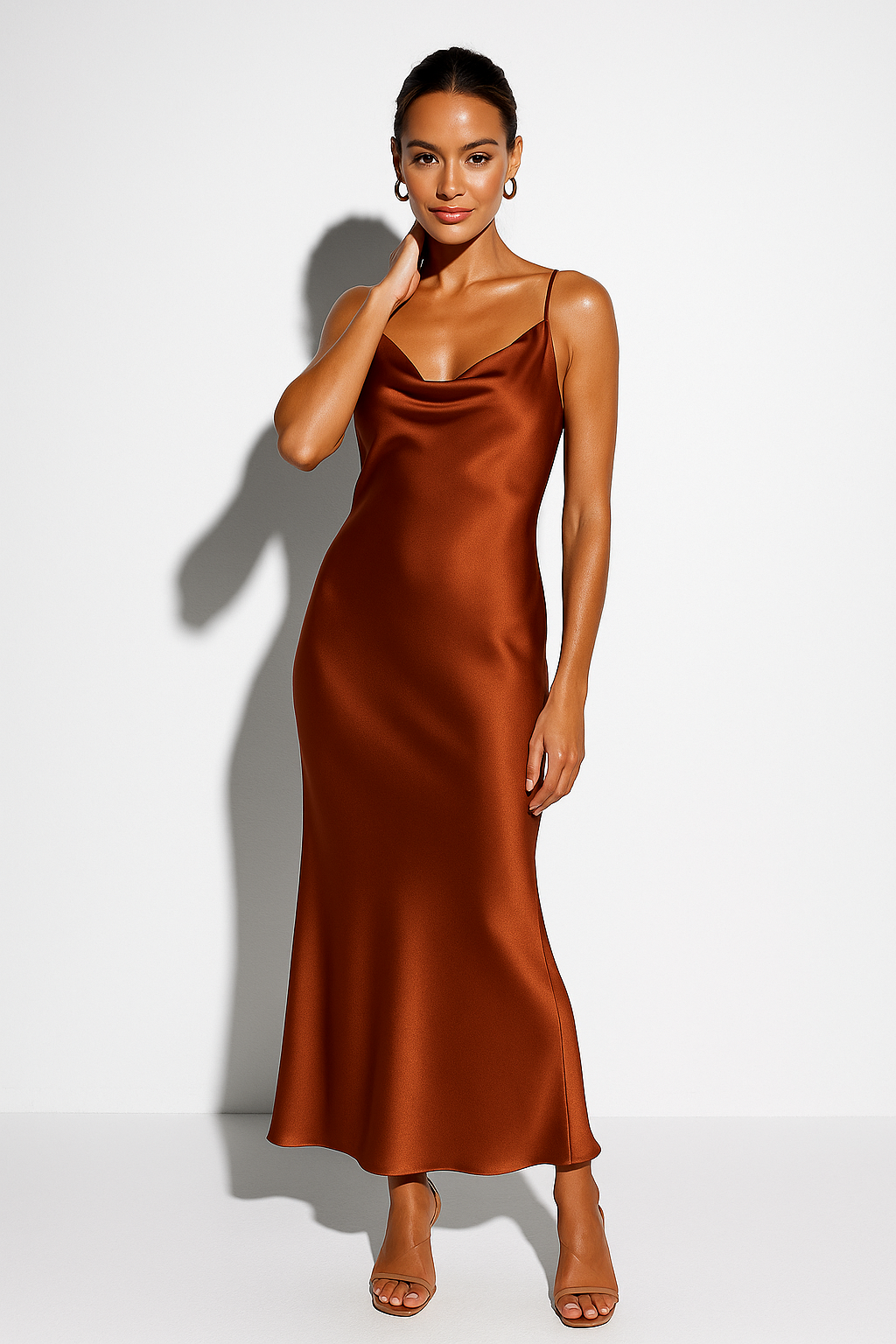 Women’s Satin Cowl Neck Slip Maxi Dress