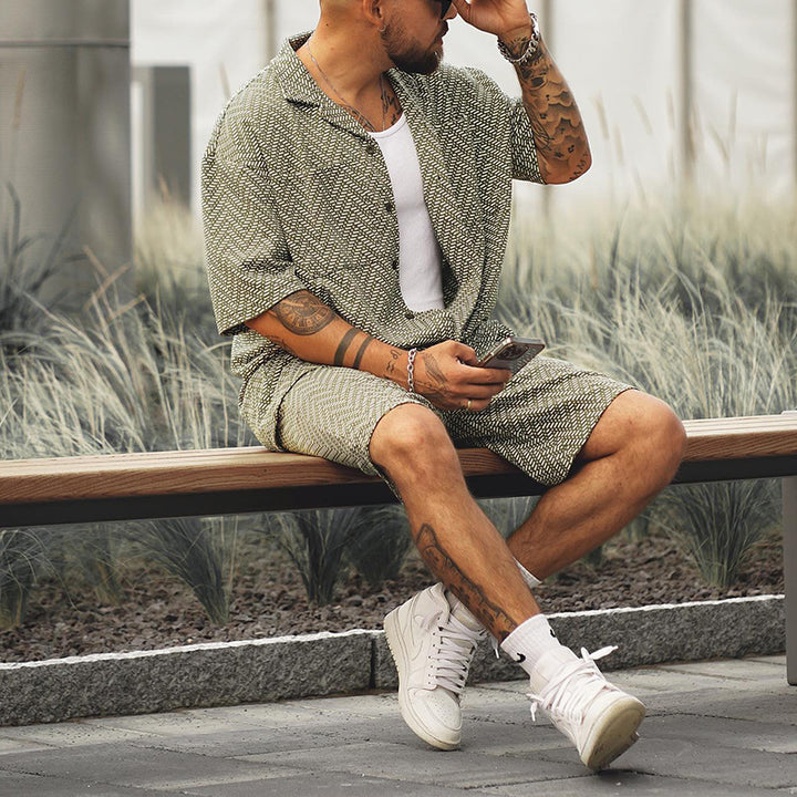 Men’s Printed Short Sleeve Shirt and Shorts Set