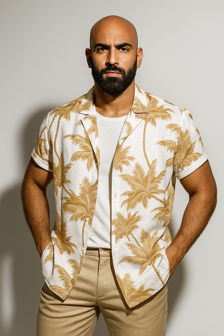 Men’s Printed Palm Shirt Lightweight Casual Short Sleeve