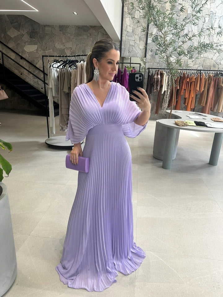 Colorful Pleated Maxi Dress with Elegant Flow