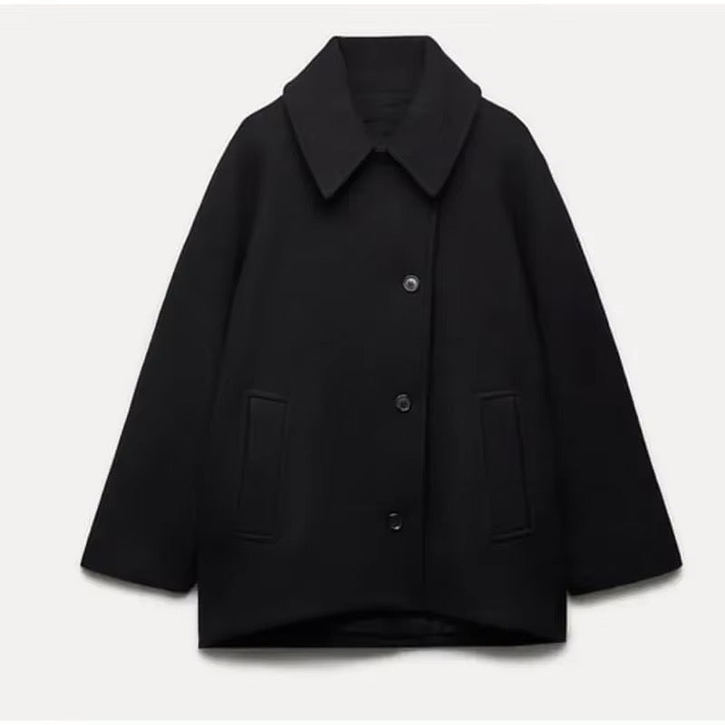 Women's Minimalist Wool Coat with a Button Front