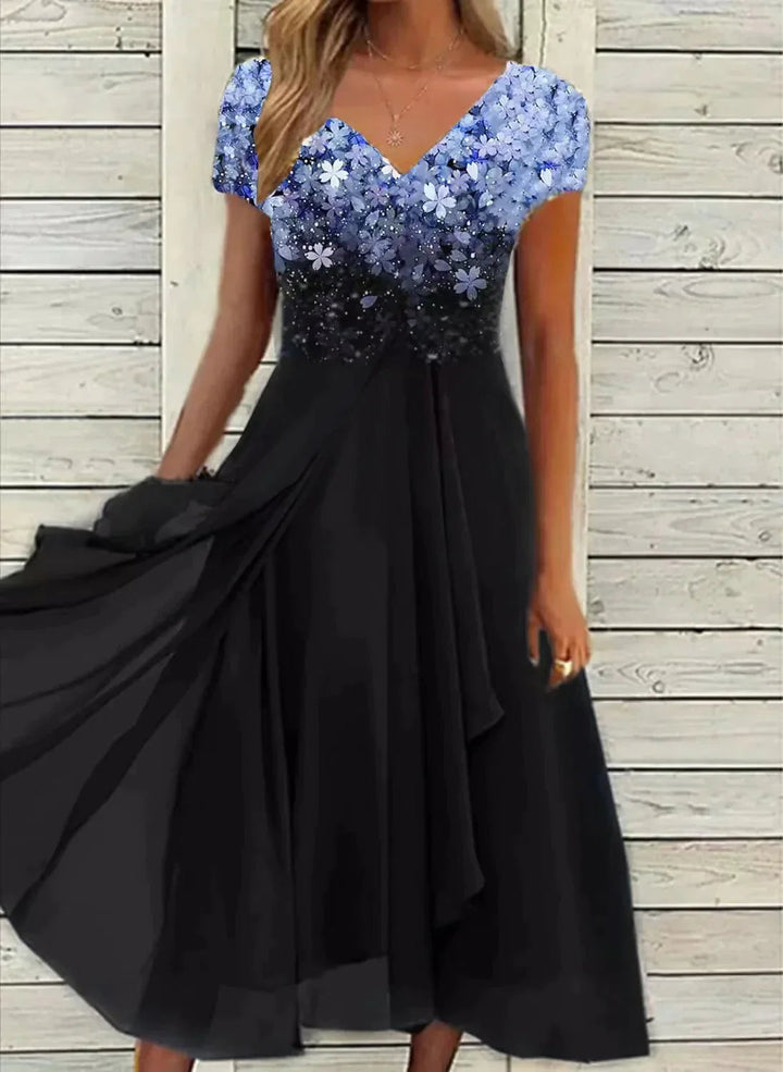 Women's Floral Bodice Dress with Chiffon Skirt