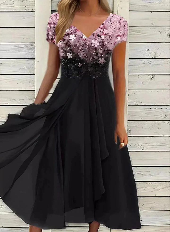 Women's Floral Bodice Dress with Chiffon Skirt