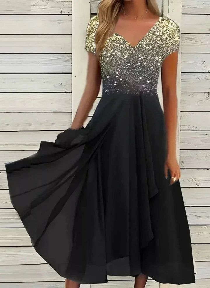 Women's Floral Bodice Dress with Chiffon Skirt