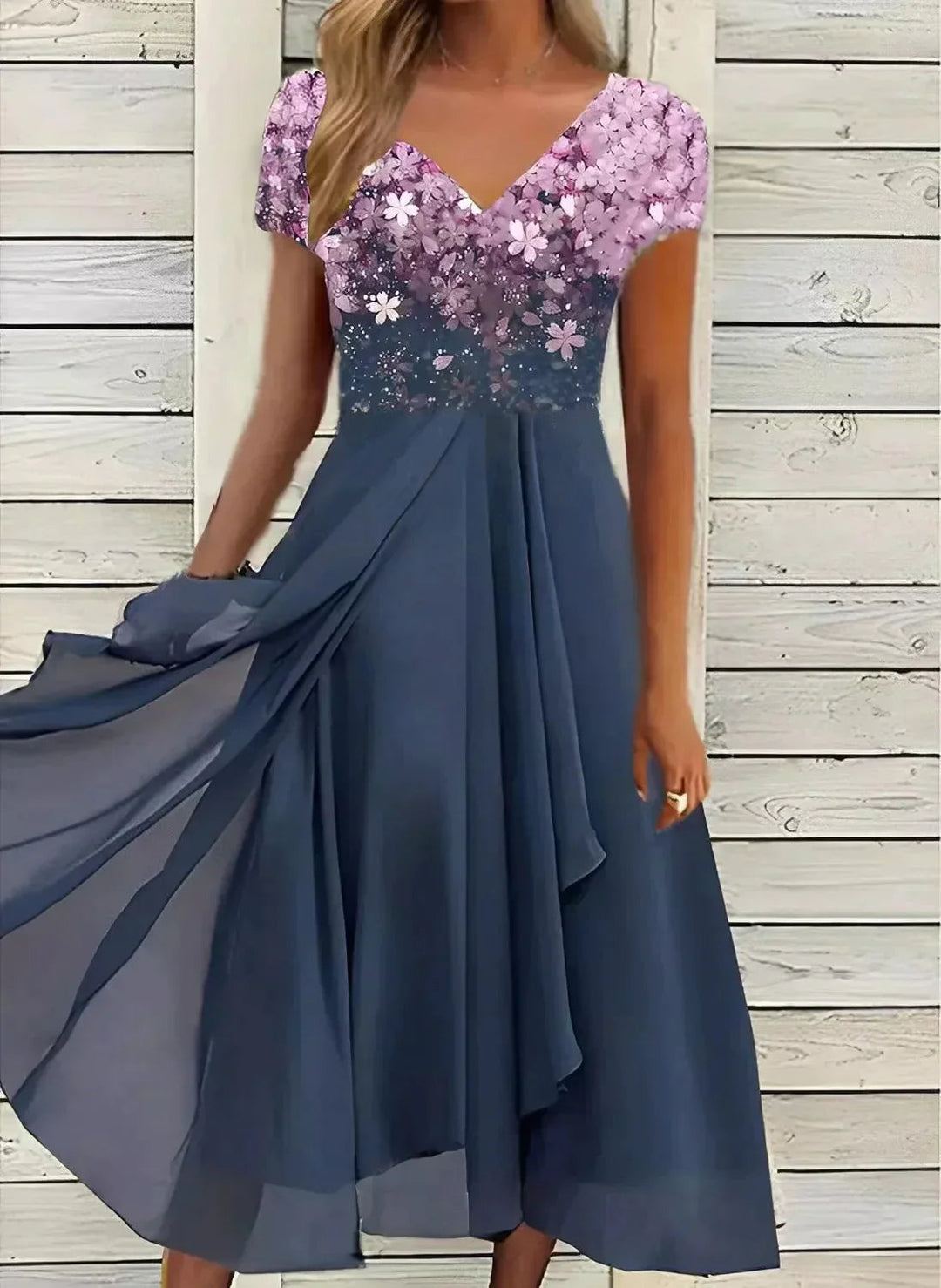 Women's Floral Bodice Dress with Chiffon Skirt