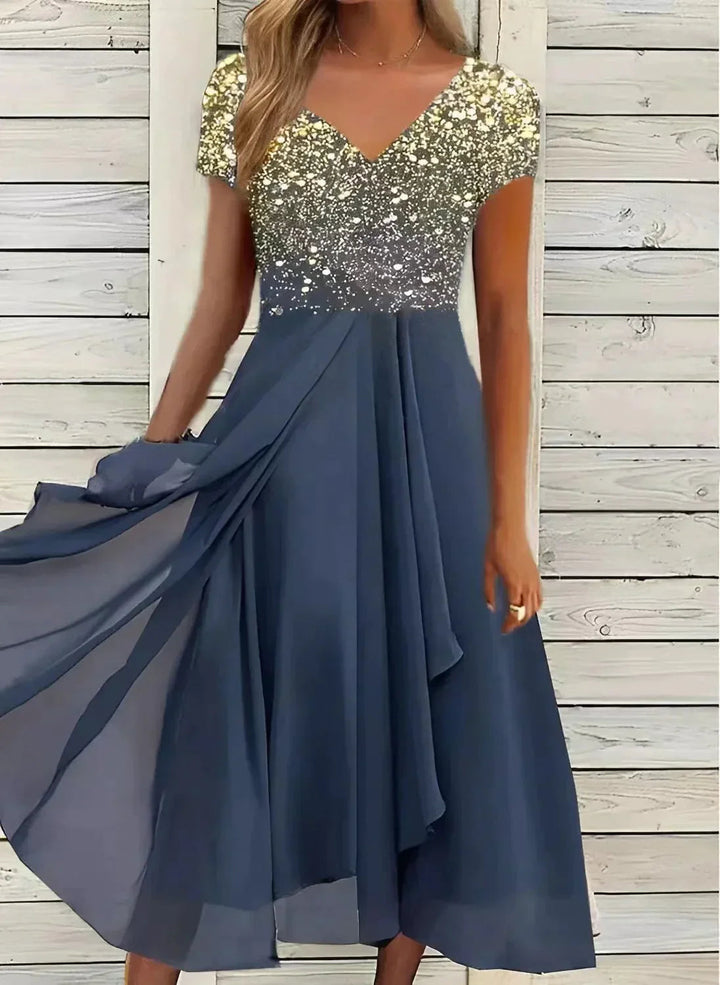 Women's Floral Bodice Dress with Chiffon Skirt