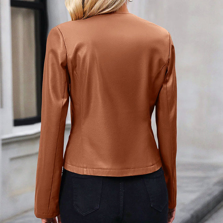 Women's Collarless Cropped Zip Jacket