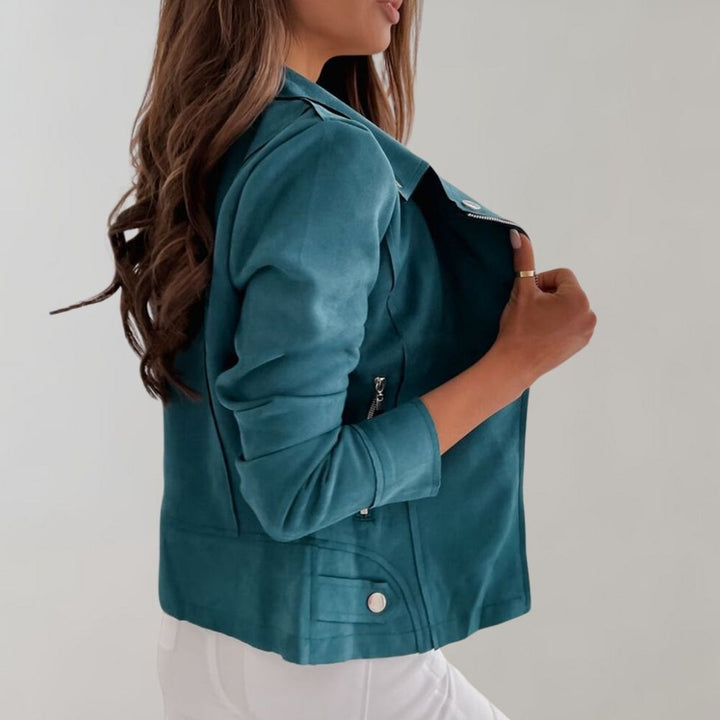 Women's Cropped Biker Jacket with Asymmetric Zip