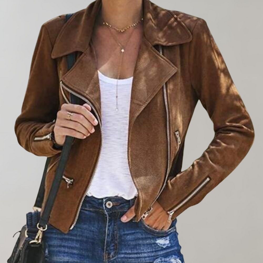 Women's Cropped Biker Jacket with Asymmetric Zip
