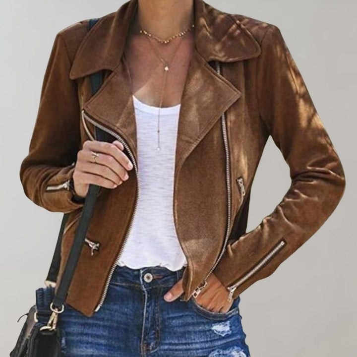 Women's Cropped Biker Jacket with Asymmetric Zip
