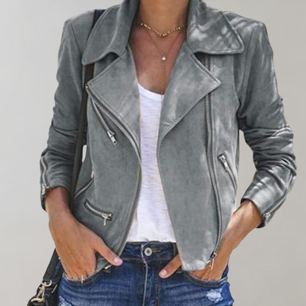 Women's Cropped Biker Jacket with Asymmetric Zip
