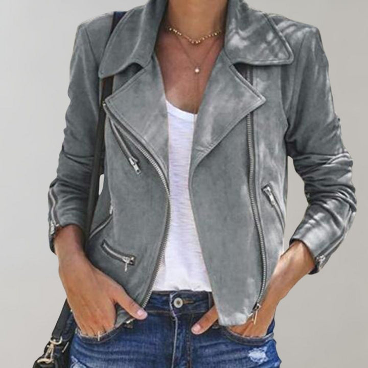 Women's Cropped Biker Jacket with Asymmetric Zip