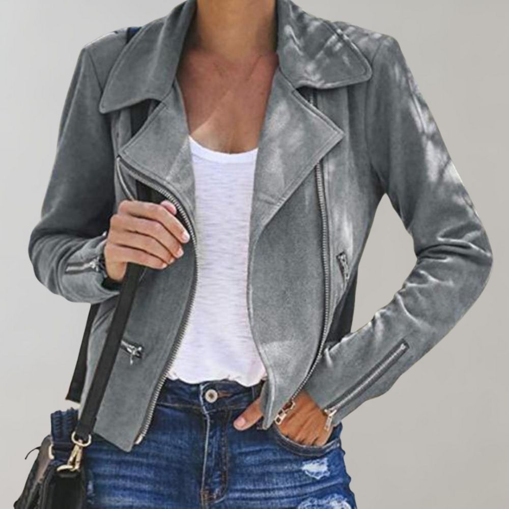 Women's Cropped Biker Jacket with Asymmetric Zip
