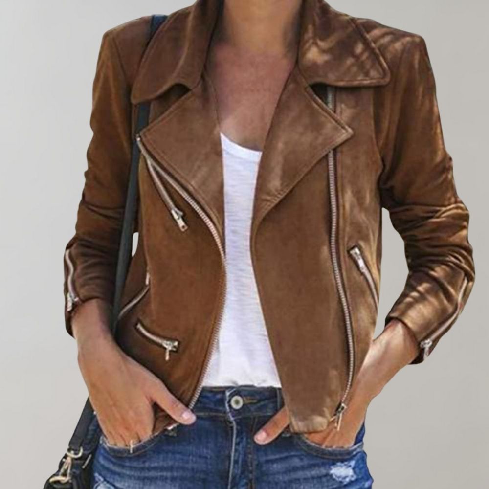 Women's Cropped Biker Jacket with Asymmetric Zip