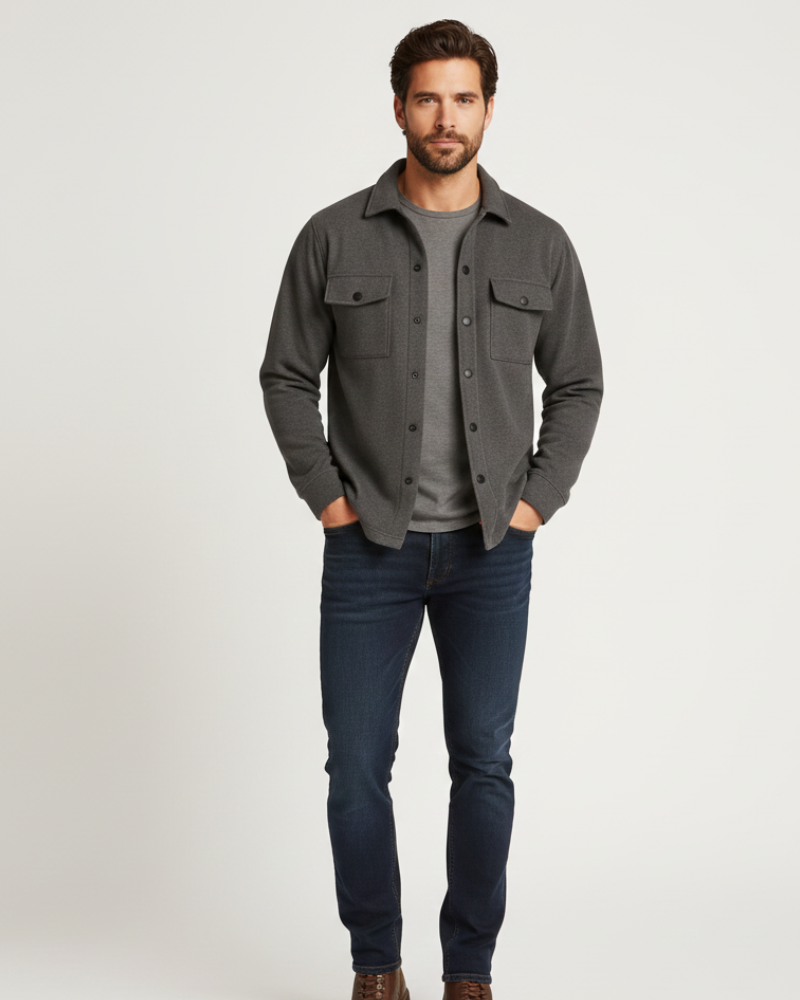 Men's Long Sleeve Overshirt with Button Front