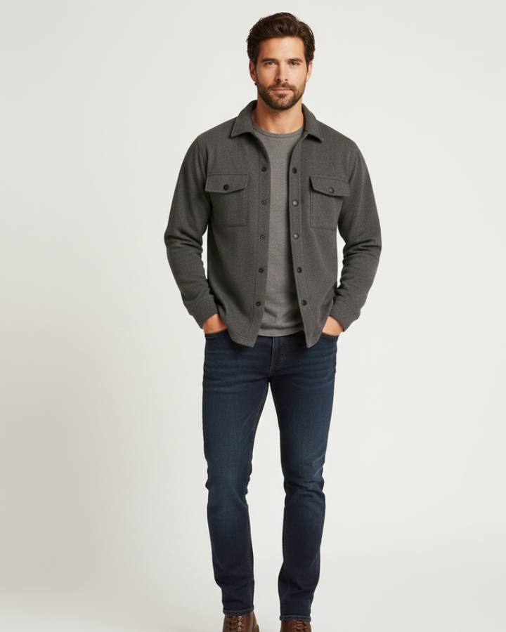 Men's Long Sleeve Overshirt with Button Front