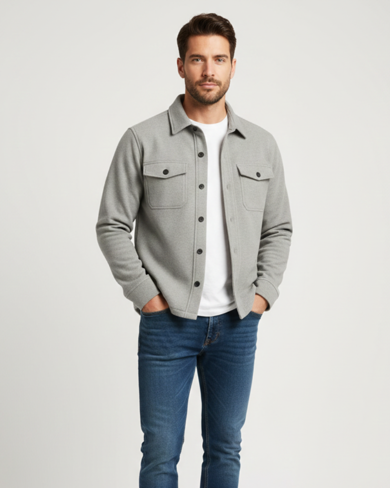 Men's Long Sleeve Overshirt with Button Front