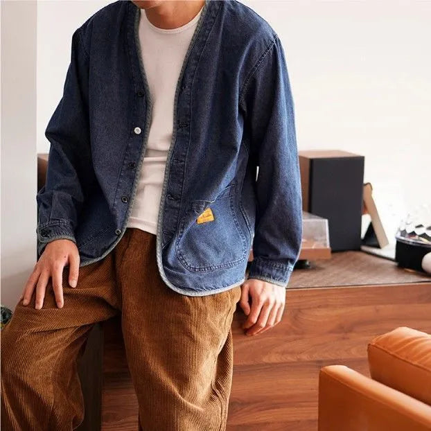 Men's Denim Overshirt with Patch Pockets