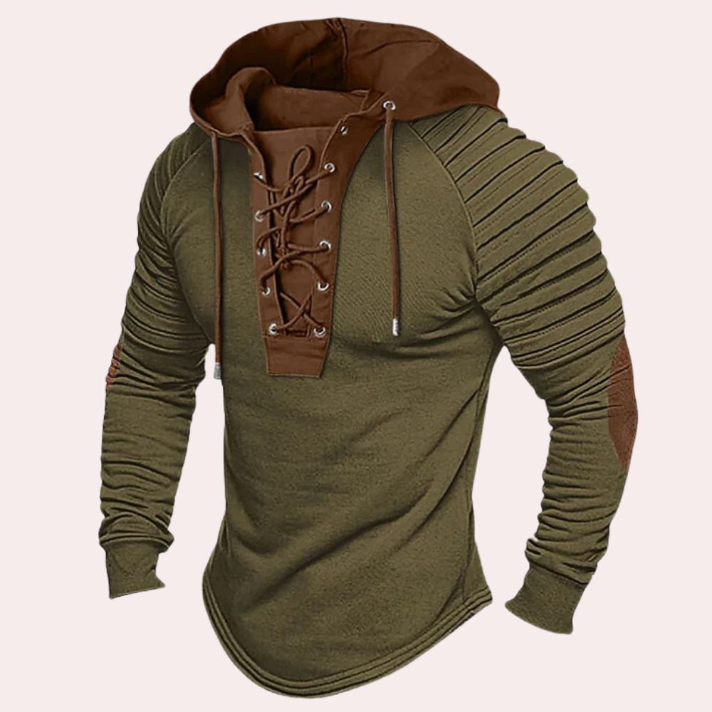 Men's Hooded Long-Sleeve Top with Laced Placket