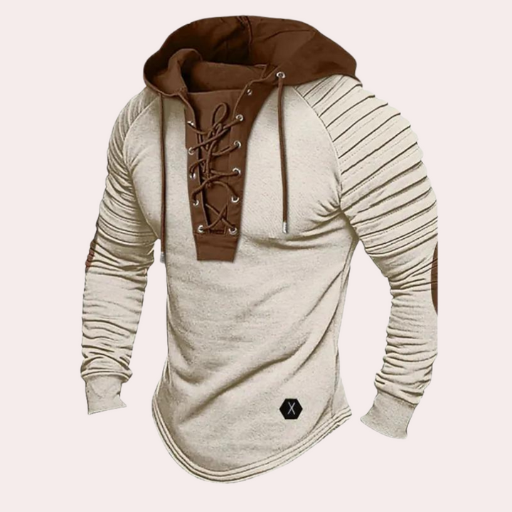 Men's Hooded Long-Sleeve Top with Laced Placket
