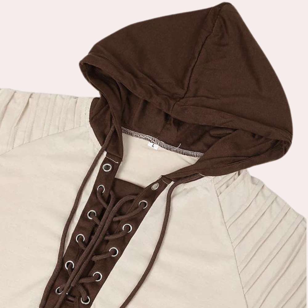 Men's Hooded Long-Sleeve Top with Laced Placket