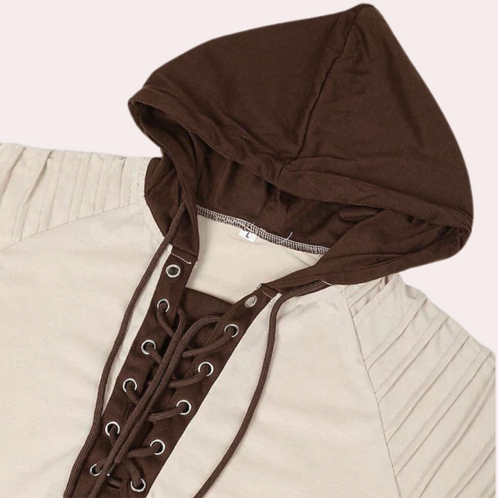 Men's Hooded Long-Sleeve Top with Laced Placket
