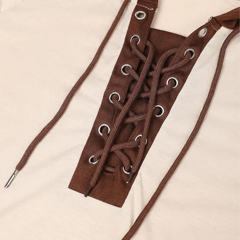 Men's Hooded Long-Sleeve Top with Laced Placket