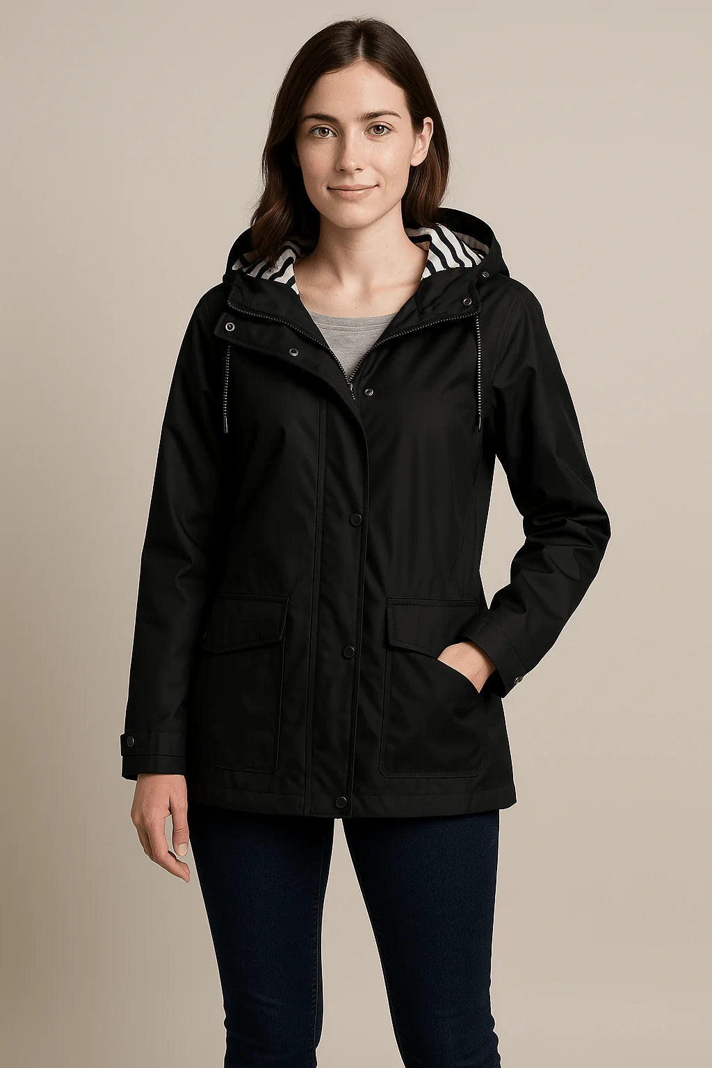 Kaia – Women’s Mid-Length Water-Resistant Raincoat – Adjustable Hood