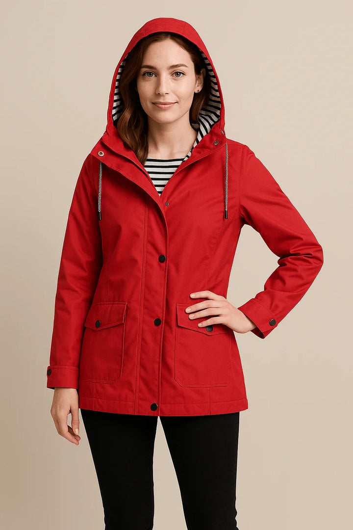 Kaia – Women’s Mid-Length Water-Resistant Raincoat – Adjustable Hood