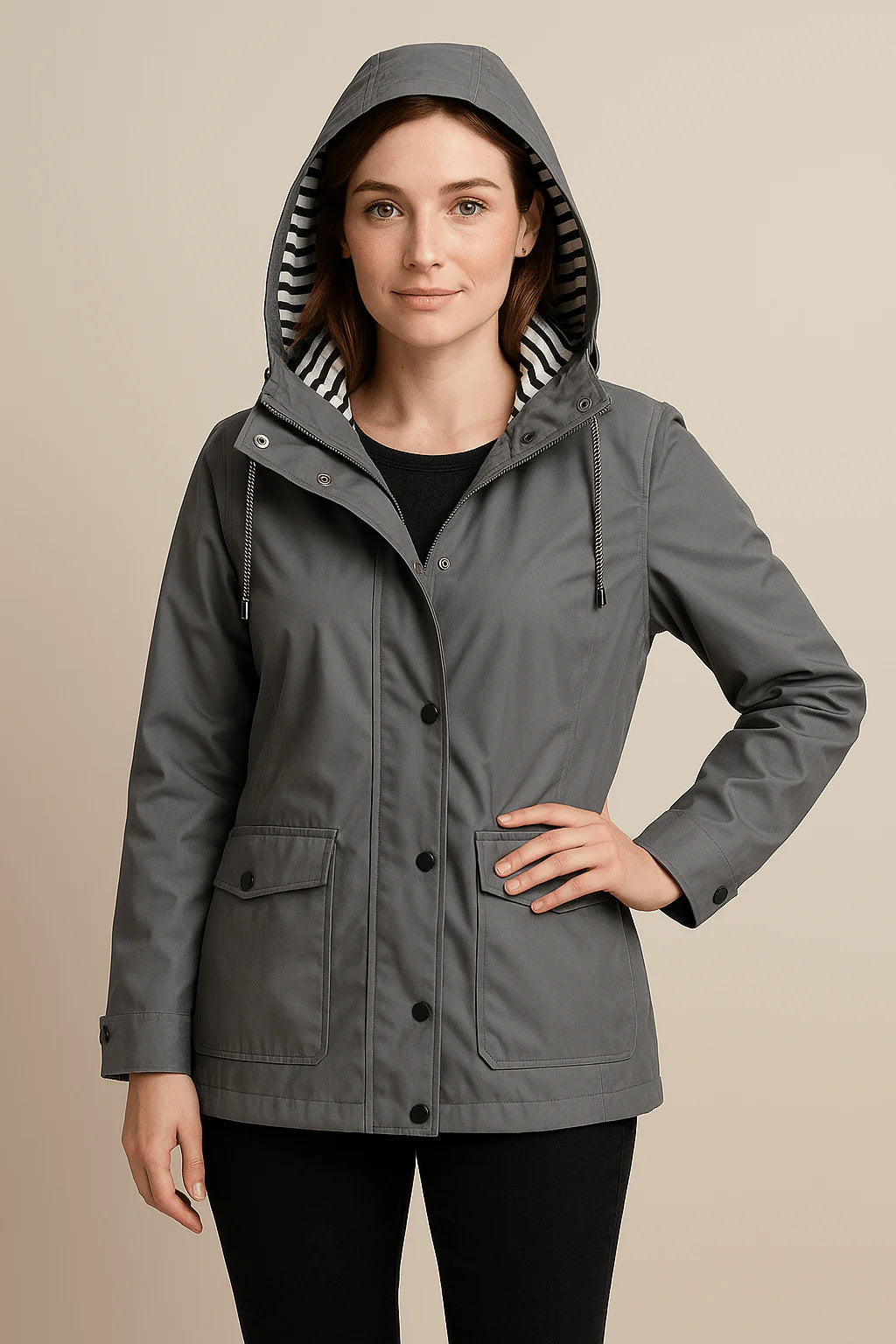 Kaia – Women’s Mid-Length Water-Resistant Raincoat – Adjustable Hood
