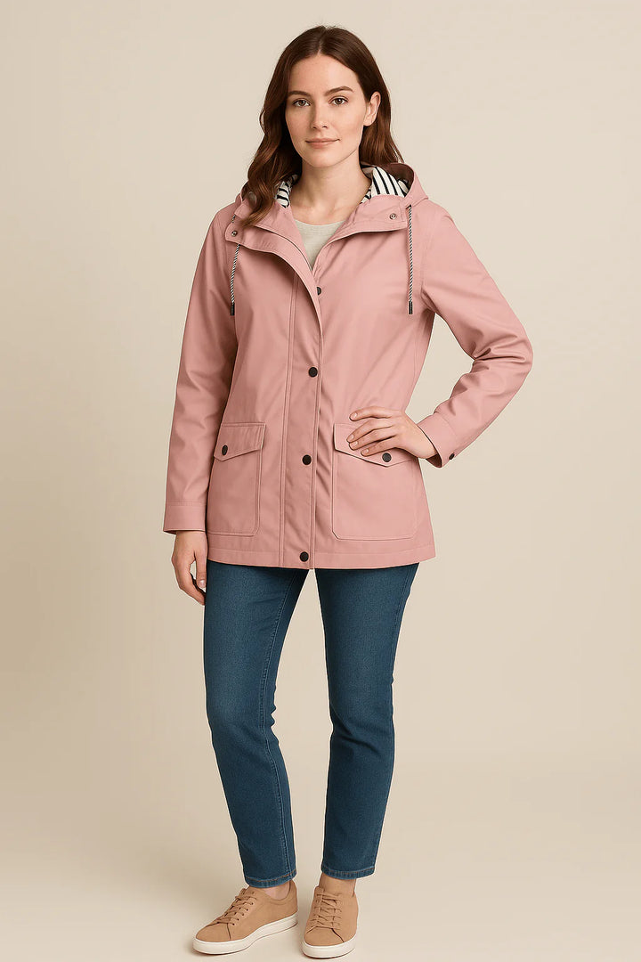 Kaia – Women’s Mid-Length Water-Resistant Raincoat – Adjustable Hood