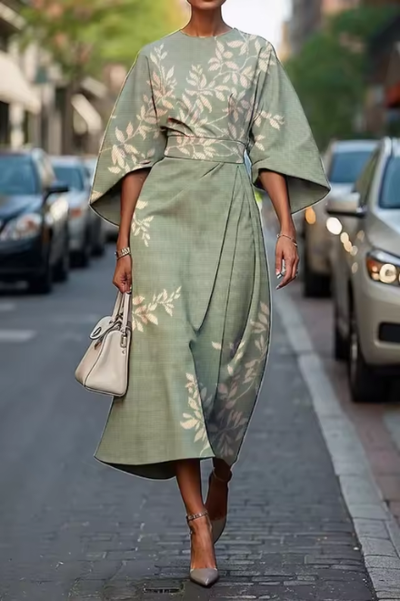 Women's Wedding Guest Floral Belted Midi Dress