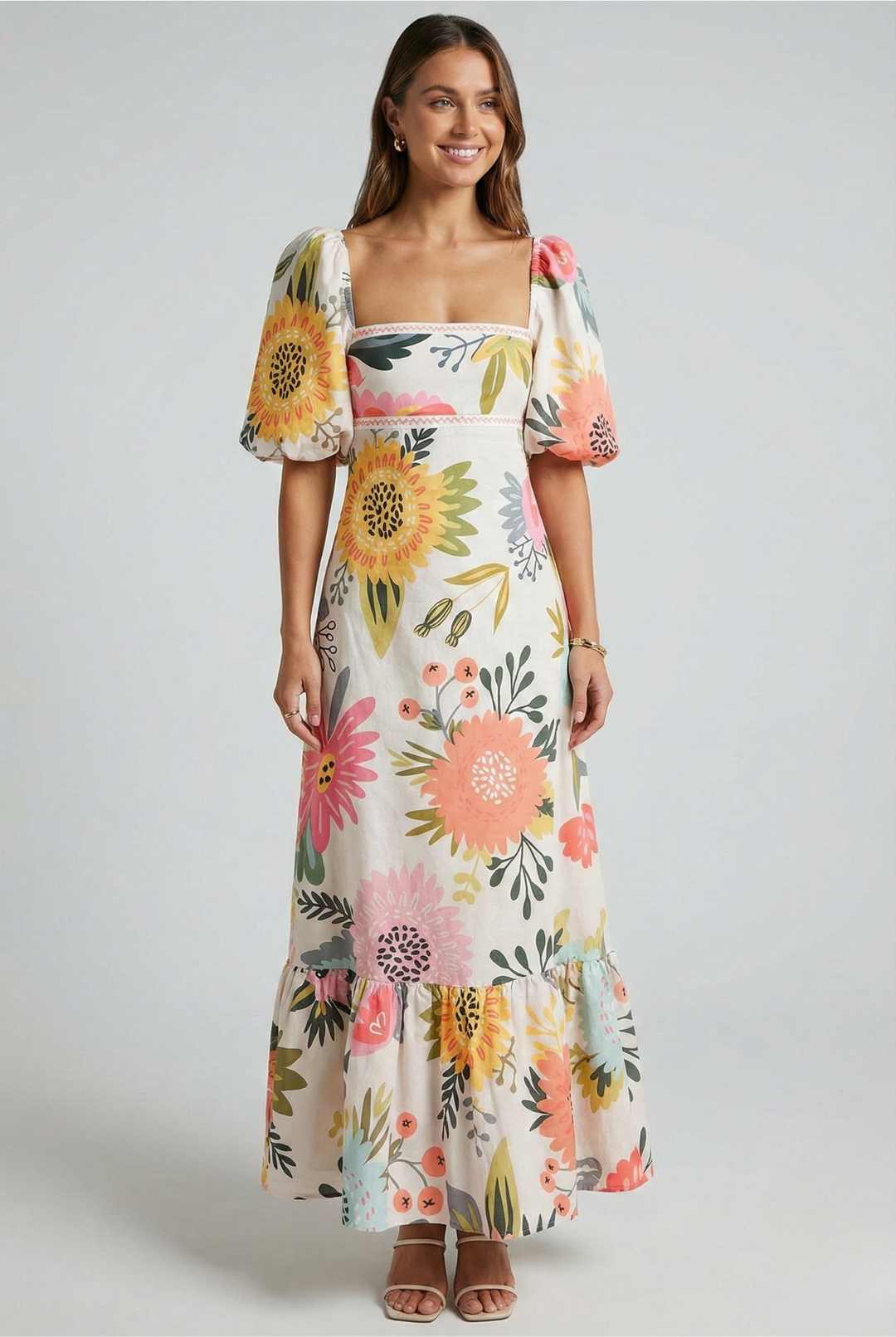 Blooming Elegance Puff Sleeve Maxi Dress
