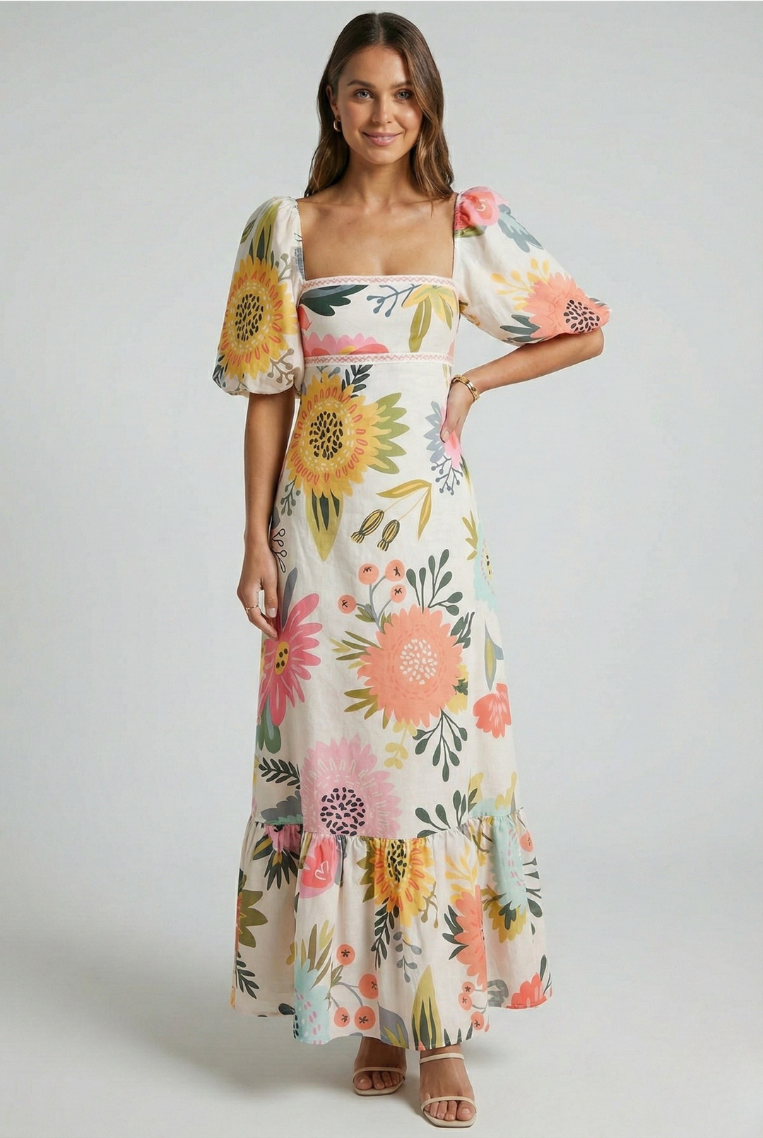 Blooming Elegance Puff Sleeve Maxi Dress