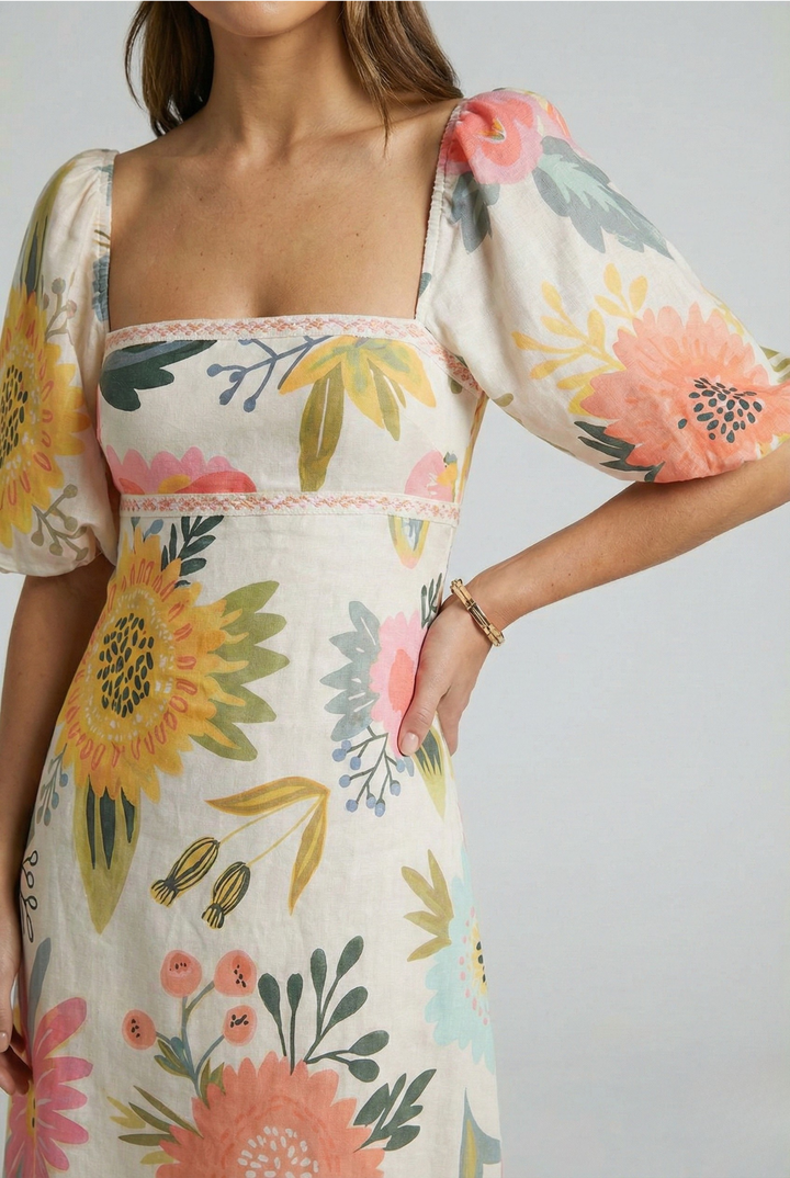 Blooming Elegance Puff Sleeve Maxi Dress