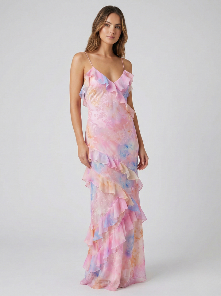 Ethereal Flow Ruffle Maxi Dress