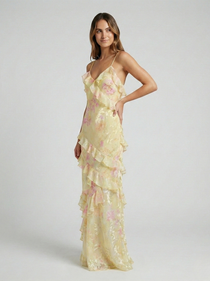 Ethereal Flow Ruffle Maxi Dress