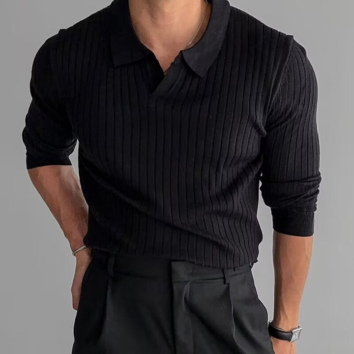 Men's Ribbed Long-Sleeve Polo Shirt