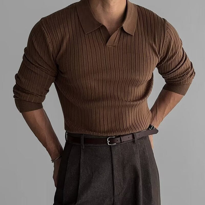 Men's Ribbed Long-Sleeve Polo Shirt