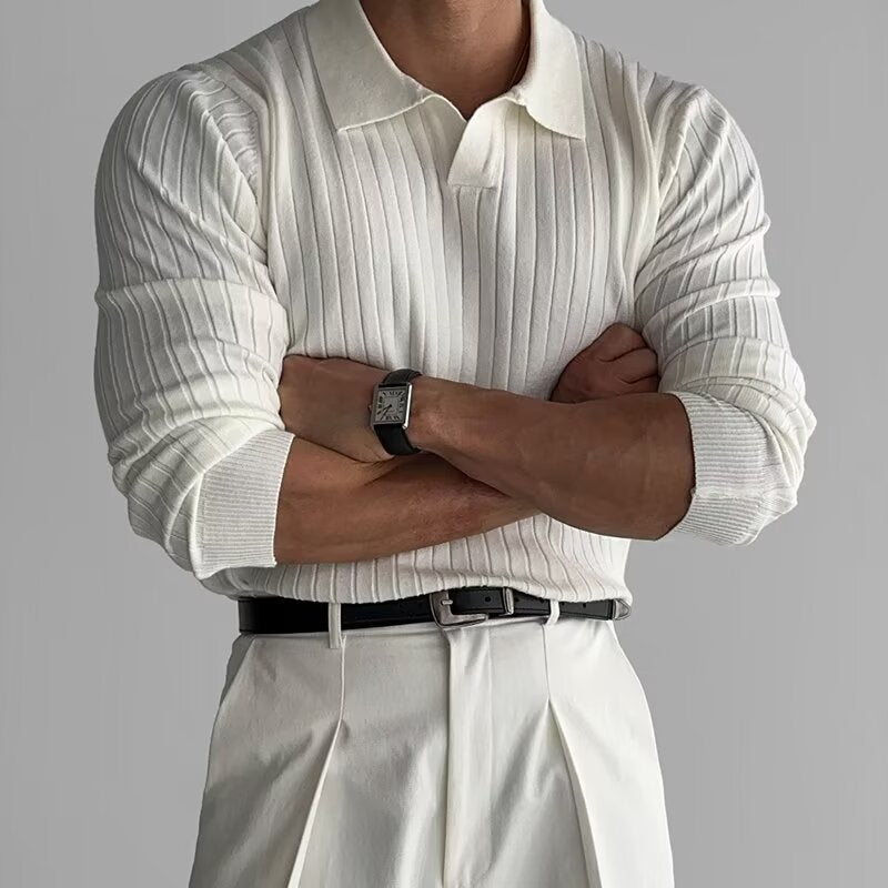 Men's Ribbed Long-Sleeve Polo Shirt