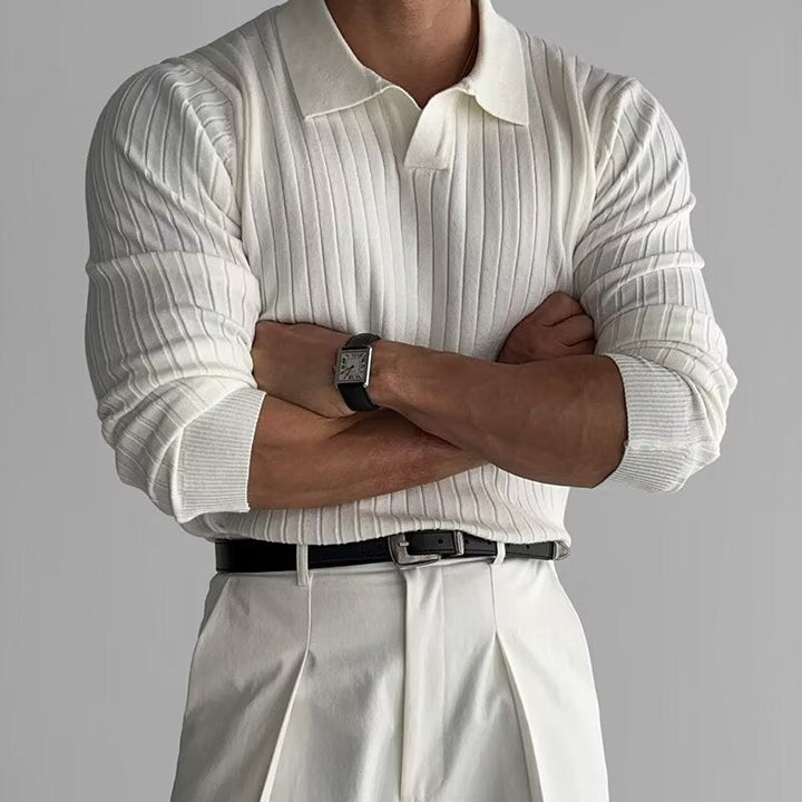 Men's Ribbed Long-Sleeve Polo Shirt