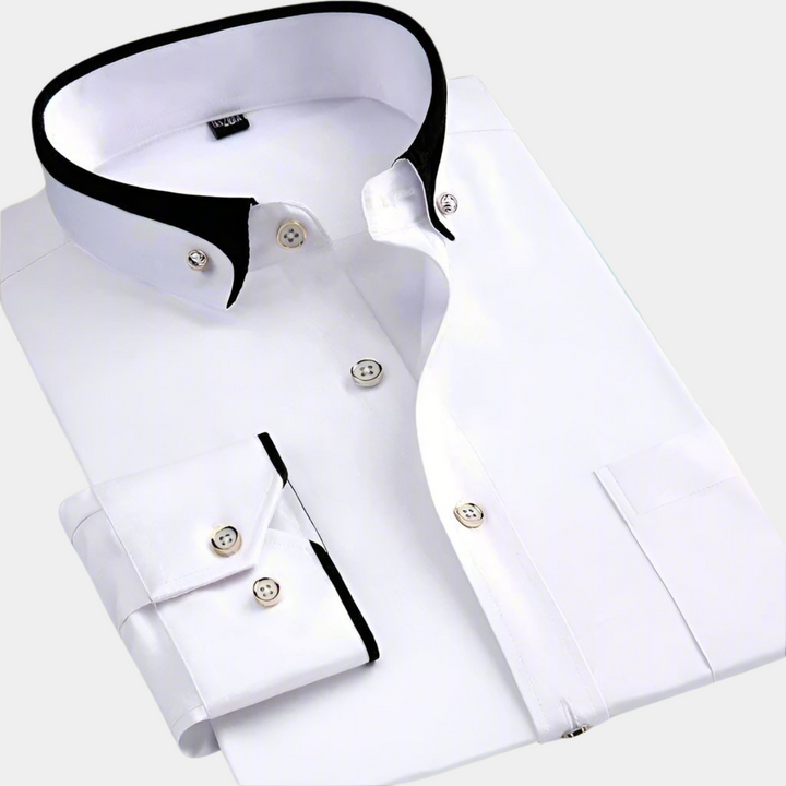 Men's Long-Sleeve Shirt with Contrast Collar