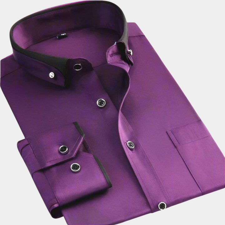 Men's Long-Sleeve Shirt with Contrast Collar