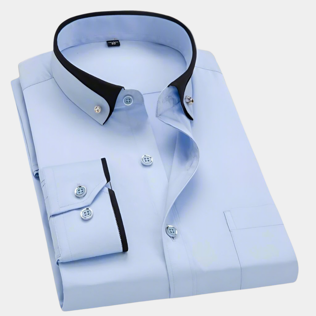 Men's Long-Sleeve Shirt with Contrast Collar