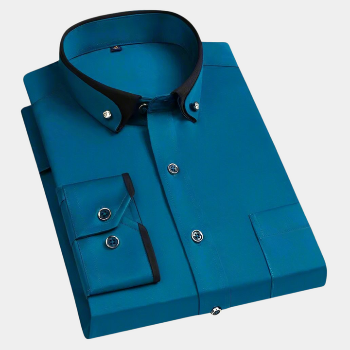 Men's Long-Sleeve Shirt with Contrast Collar