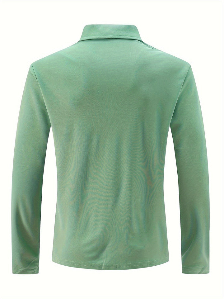 Men's Long Sleeve Polo Shirt with Button Placket