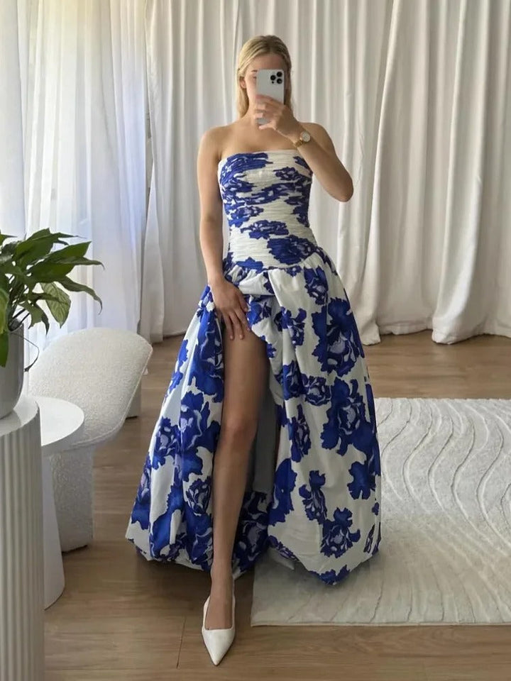 Elegantní květinové maxi šaty s volánovým designem